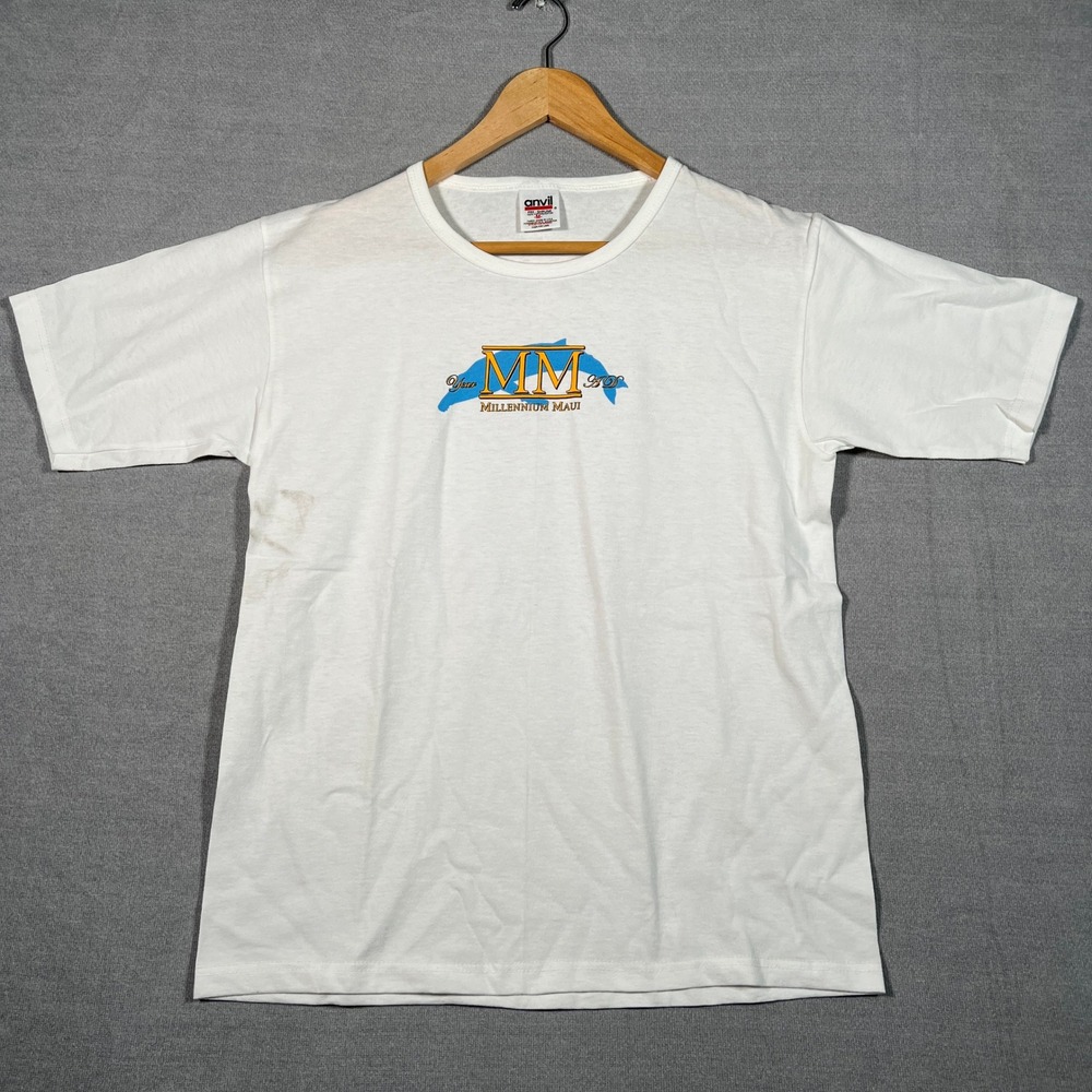 Anvil Millennium Maui Graphic Dolphin Tee Shirt Mens M White Cotton